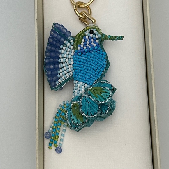 Haute Hippie Turquoise and Gold Beaded Hummingbird Bag Charm - Picture 2 of 3